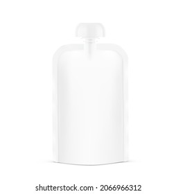Food pouch bag mockup with round safety cap. Vector illustration isolated on white background. Front view. Can be use for template your design, presentation, promo, ad. EPS10.	
