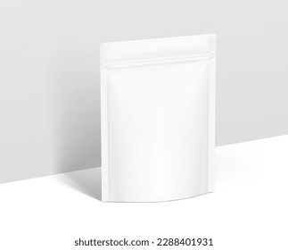 Food pouch bag mockup. Vector illustration isolated on white background. Half side view. Can be use for template your design, presentation, promo, ad. EPS10.	