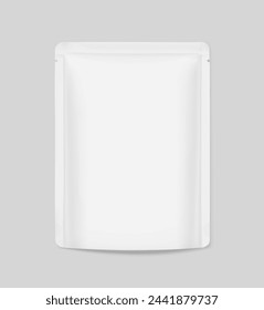 Food pouch bag mockup. Vector illustration isolated on grey background. Front view. Can be use for template your design, presentation, promo, ad. EPS10.
