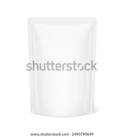 Food pouch bag mockup. Vector illustration isolated on white background. Front view. Can be use for template your design, presentation, promo, ad. EPS10.	