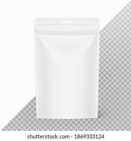 Food pouch bags isolated on white background. Vector illustration. Front view. Can be use for template your design, presentation, promo, ad. EPS10.	