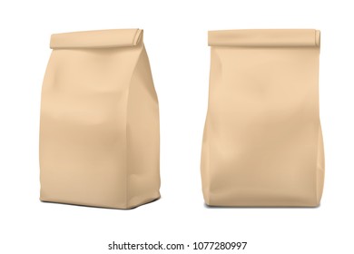 Food pouch bags with zipper isolated on white background. Vector illustration. Front view. Can be use for template your design, presentation, promo, ad. EPS10.
