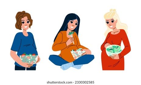 food pregnancy nutrition  vector.  woman diet, health pregnant, mother natural food pregnancy nutrition character. people flat cartoon illustration