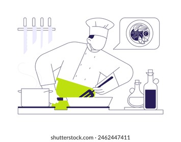 Food preparation abstract concept vector illustration. Professional restaurant chef cooking food, culinary process, meal preparation, service sector, horeca business abstract metaphor.