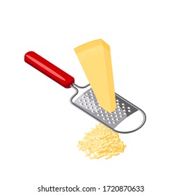 Food preparation: grating piece of parmesan cheese. Vector illustration cartoon flat icon isolated on white.