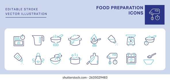 Food Preparation Icons. Editable Stroke. Set of thin line icons symbol collection.