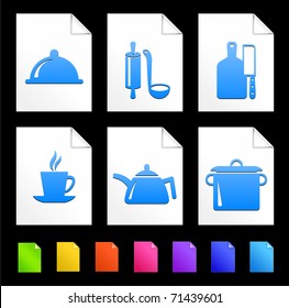Food Preparation Icons on Colorful Paper Document Collection Original Illustration