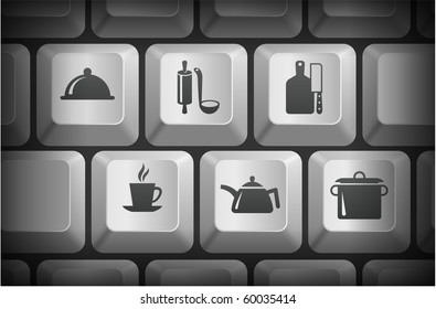 Food Preparation Icons on Computer Keyboard Buttons Original Illustration