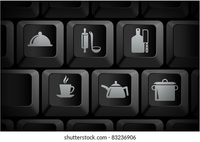 Food Preparation Icons on Computer Keyboard Buttons Original Illustration