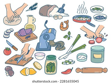 Futter, Doodle zubereitet, Kochen und Backen handgezeichnet