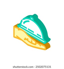 Vector del icono isométrico del chef del restaurante de la presentación de la comida. Muestra del chef del restaurante de la presentación de la comida