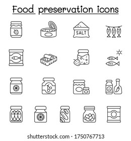 Food preservation icons set in thin line style