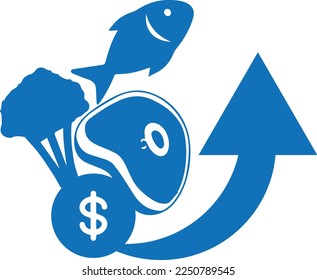 Food price hike icon, rising price for food icon