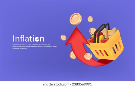 Food price inflation. impact on economic growth. Grocery Prices Rising. 3d vector illustration