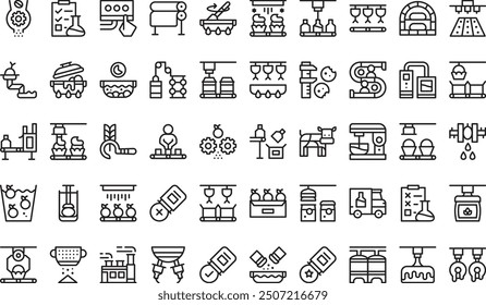 Food processing icons collection is a vector illustration with editable stroke.