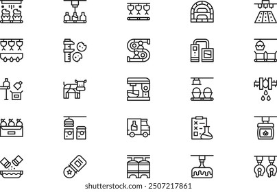 Food processing icons collection is a vector illustration with editable stroke.