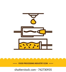 Food processing industry icon. Automated line confectionery. The robotic process of making cake. Vector illustration in modern style