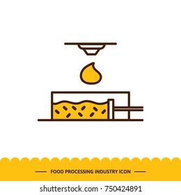 Food processing industry icon. Automated line confectionery. The robotic process of making cake. Vector illustration in modern style