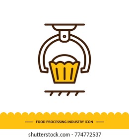Food processing industry icon. Automated line of confectionery at the factory. Vector illustration in modern style