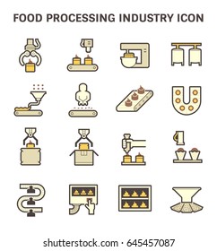 Food Processing Industry And Production Line Inside Factory Vector Icon.