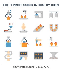 Food Processing Industry And Production Line Inside Factory Vector Icon.