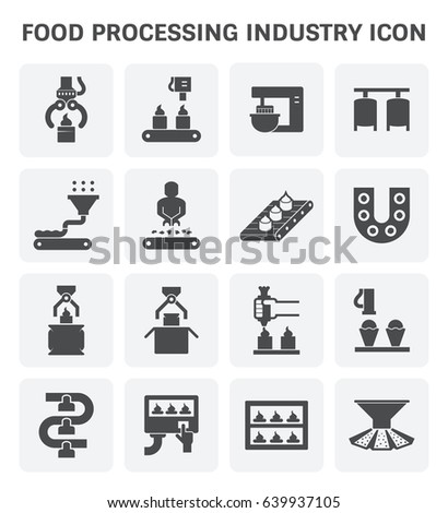 Food processing industry and production line inside factory vector icon.