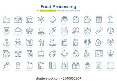Food Processing line icon pack. Food Processing Stroke icon set. Editable Stroke icon