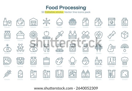 Food Processing line icon pack. Food Processing Stroke icon set. Editable Stroke icon