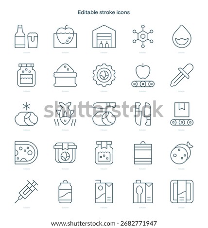 Food Processing stroke icon. Food Processing line icon set. editable stroke icon pack