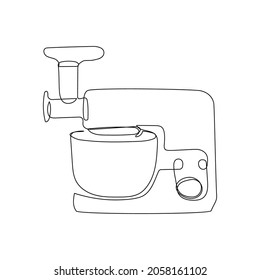 Food processor continuous line drawing. One line art of home appliance, kitchen, electrical, stand mixer, blender, meat grinder.