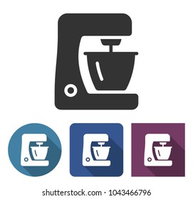 Food processor icon in different variants with long shadow