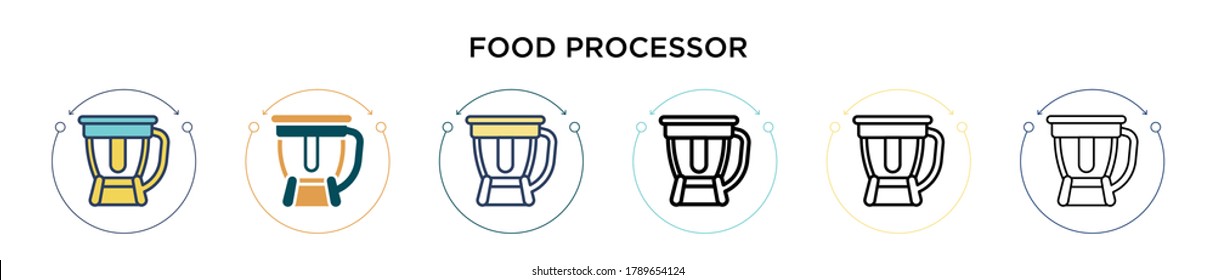 Food processor icon in filled, thin line, outline and stroke style. Vector illustration of two colored and black food processor vector icons designs can be used for mobile, ui, web