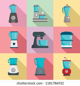 Food processor icon set. Flat set of food processor vector icons for web design