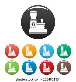 Food processor icons set 9 color vector isolated on white for any design