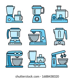 Food processor icons set. Outline set of food processor vector icons for web design isolated on white background