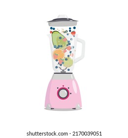 Food Processor, Mixer, Blender With Fruits, Berries. Variety Of Ingredients: Apple, Orange, Oatmeal, Avocado, Strawberry, Blueberry. Healthy Eating. Fitness And Body Care Concept. Smoothie Preparation