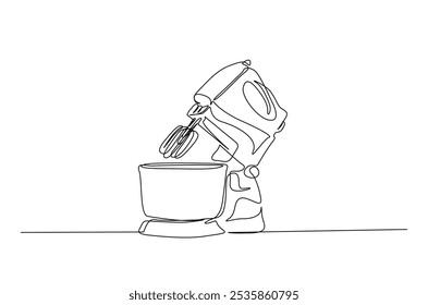 Food processor or mixer continuous one line drawing. Kitchen mixer in single line art illustration. Editable vector.  