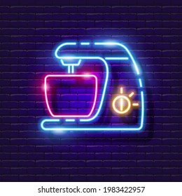 Food processor neon sign. Vector illustration for design. Food preparation concept. Kitchen appliances.