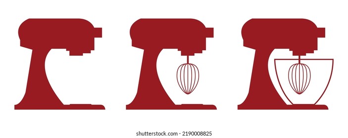 Food processor, red kitchen aid set vector