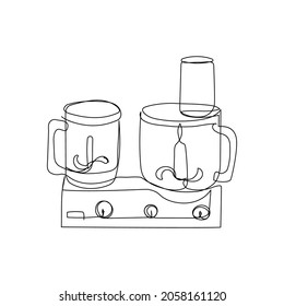 Food processor, stand mixer continuous line drawing. One line art of home appliance, kitchen, electrical, blender, meat grinder, kitchen whisk, spar.
