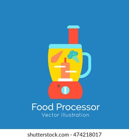 Food Processor vector illustration, isolated on background, Flat style. Element for design, logotype, emblem, icon. 