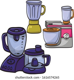 food processors and blender at the white background