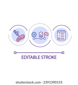 Food product checkup and certification loop concept icon. Hazard prevention technology. Reduce risks abstract idea thin line illustration. Isolated outline drawing. Editable stroke