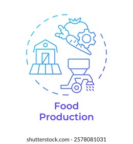 Food production blue gradient concept icon. Farming agriculture, harvesting. Cultivation, industry. Round shape line illustration. Abstract idea. Graphic design. Easy to use in infographic