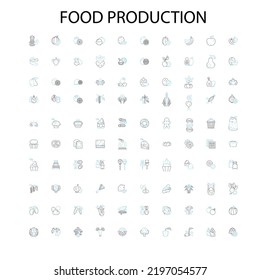food production icons, signs, outline symbols, concept linear illustration line collection