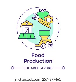 Food production multi color concept icon. Farming agriculture, harvesting. Cultivation, industry. Round shape line illustration. Abstract idea. Graphic design. Easy to use in infographic