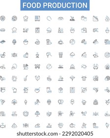 Food production outline icons collection. Food, Production, Agriculture, Livestock, Processing, Crop, Dietary vector illustration set. Farming, Farming Equipment, Industry line signs