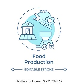 Food production soft blue concept icon. Farming agriculture, harvesting. Cultivation, industry. Round shape line illustration. Abstract idea. Graphic design. Easy to use in infographic