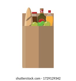 Food products. Bread and water bottles, pears. Product and drinks in package flat vector 