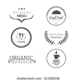 Food and products emblems vector set, coffe, restaurant menu